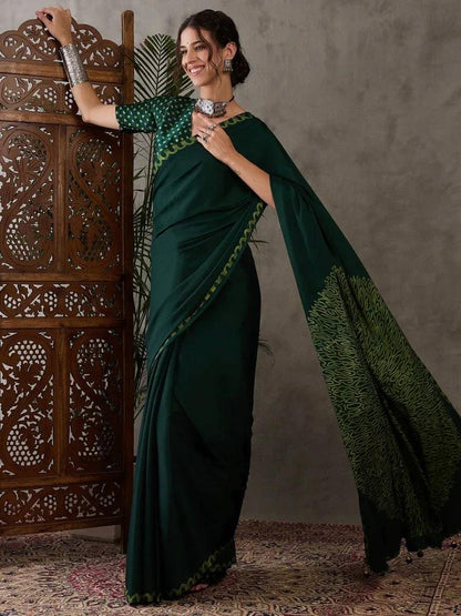 Green Semi Modal Saree | EZB GF02 LUX 7003 - EZBER