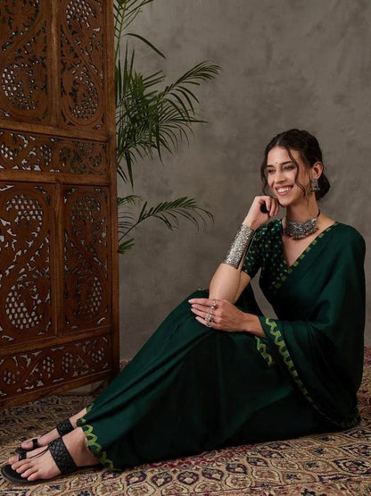 Green Semi Modal Saree | EZB GF02 LUX 7003 - EZBER