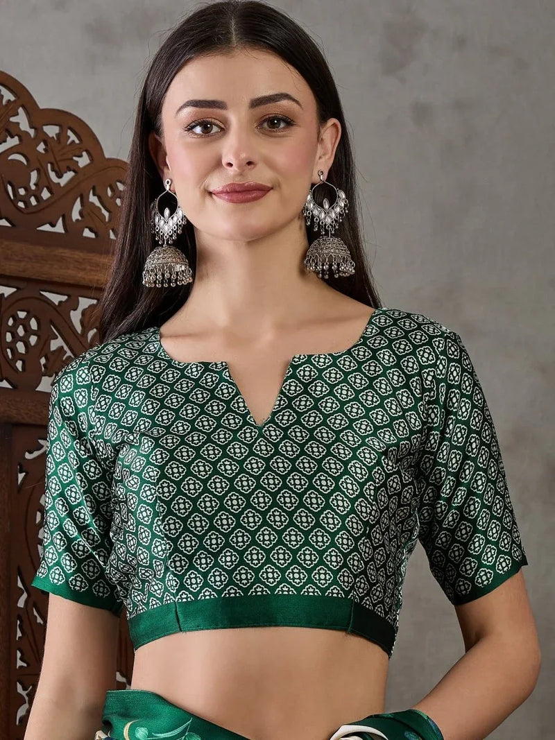 Green Semi Modal Saree With Blouse Piece - EZBER