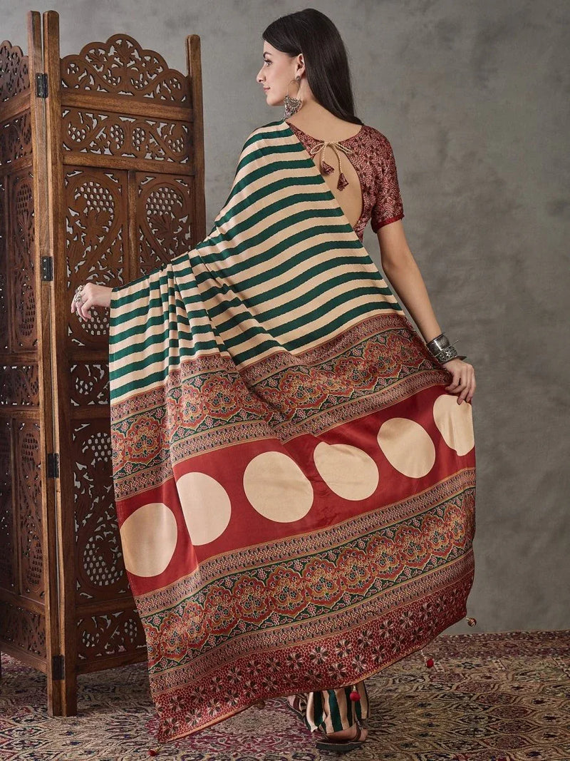 Green Semi Modal Saree With Blouse Piece - EZBER