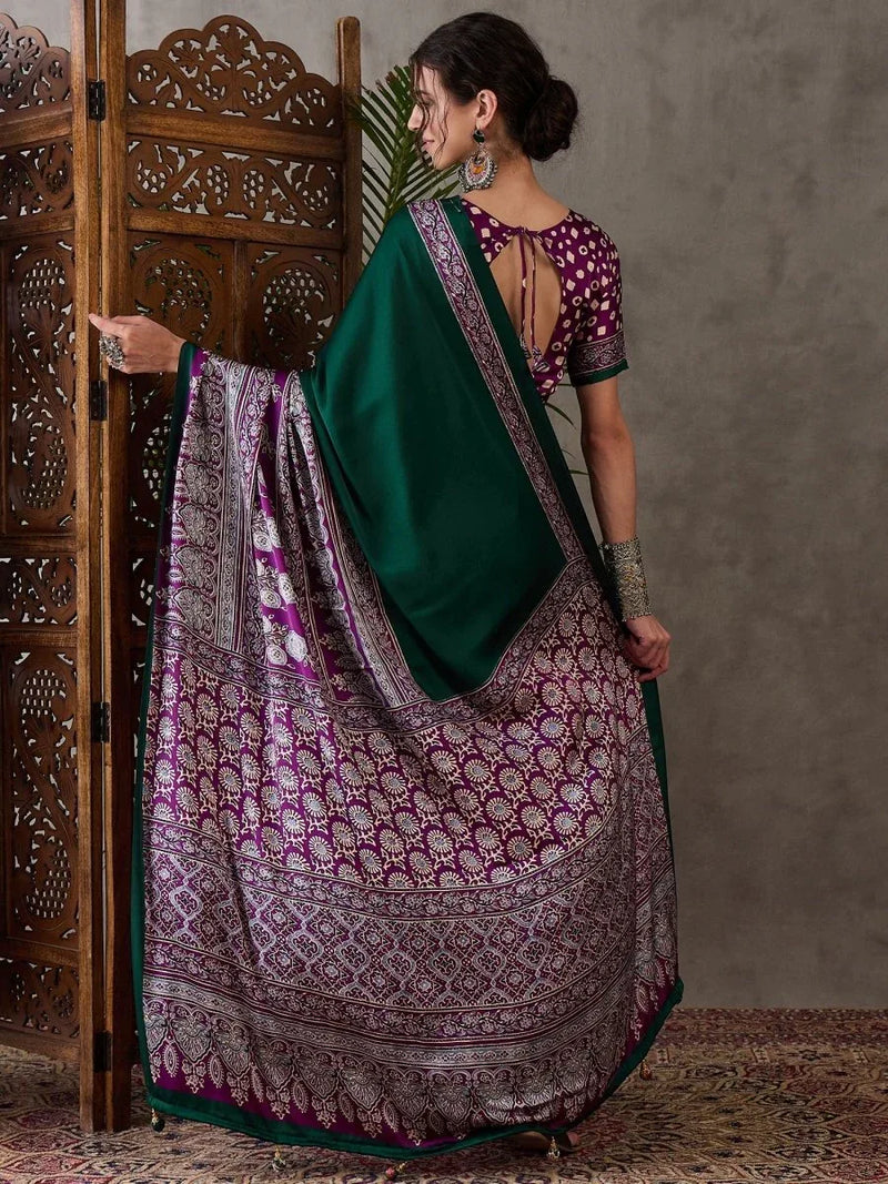 Green Semi Modal Saree With Blouse Piece - EZBER
