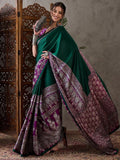 Green Semi Modal Saree With Blouse Piece - EZBER