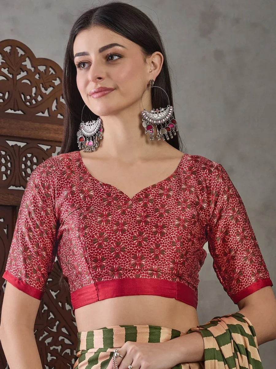 Green Semi Modal Saree With Blouse Piece - EZBER