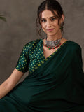 Green Semi Modal Saree With Blouse Piece - EZBER