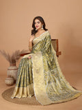 Green Semi Silk Saree With Blouse Piece - EZBER