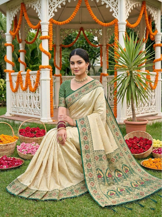 Green Silk Blend Handloom Saree | EZB SI04 SRKAN1002 - EZBER