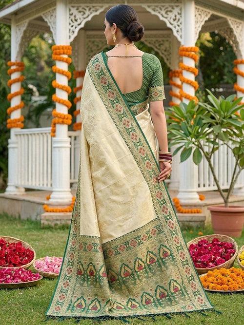 Green Silk Blend Handloom Saree | EZB SI04 SRKAN1002 - EZBER