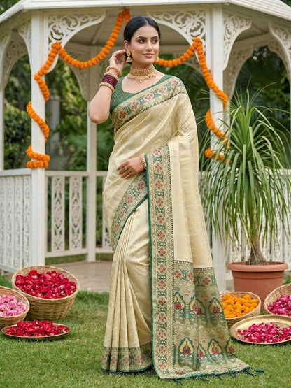 Green Silk Blend Handloom Saree | EZB SI04 SRKAN1002 - EZBER