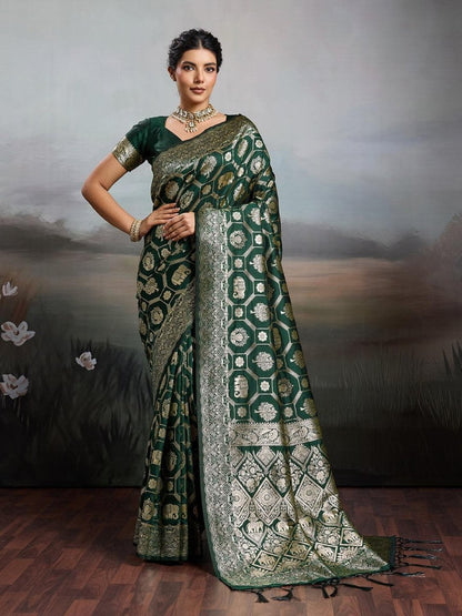 Green Silk Blend Handloom Saree | EZB SI04 SURJW2001 - EZBER