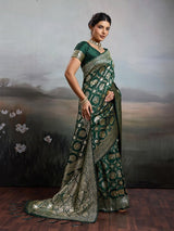 Green Silk Blend Handloom Saree | EZB SI04 SURJW2001