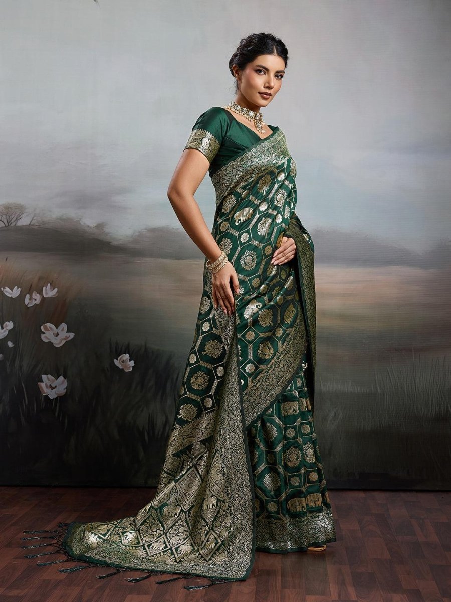 Green Silk Blend Handloom Saree | EZB SI04 SURJW2001 - EZBER