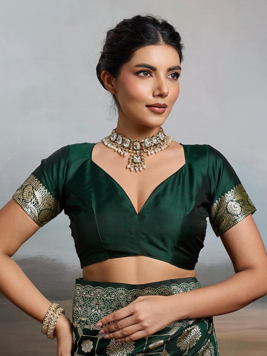 Green Silk Blend Handloom Saree | EZB SI04 SURJW2001 - EZBER