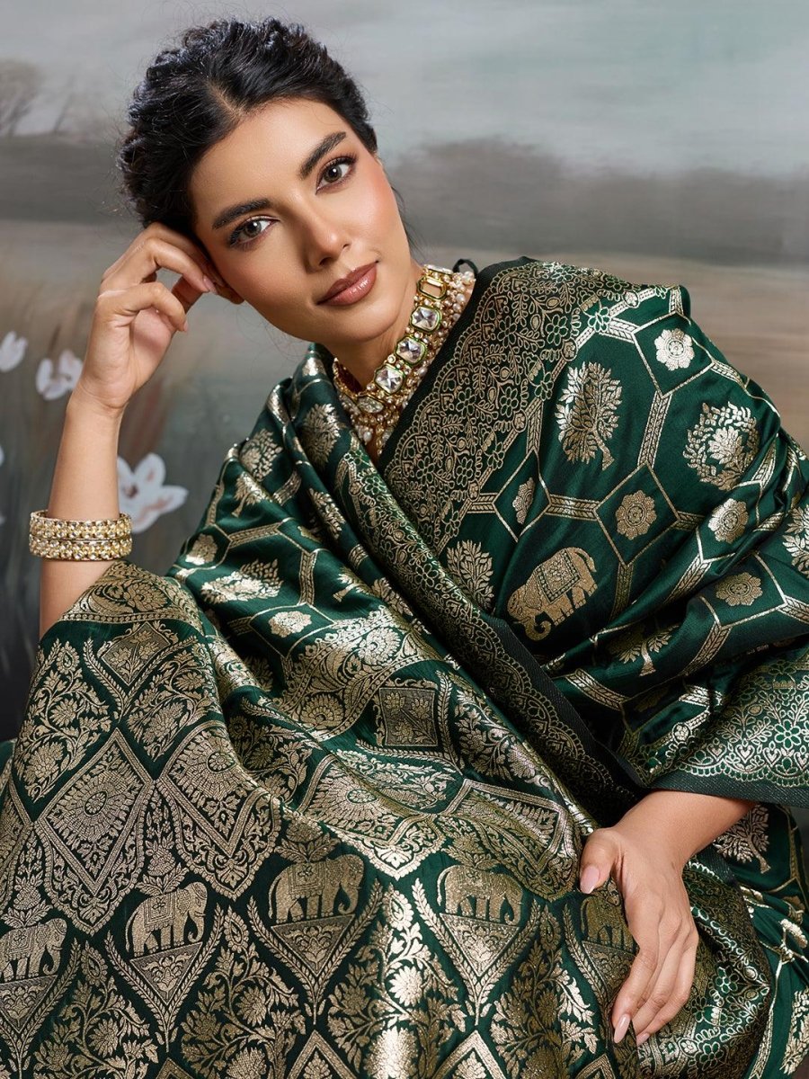 Green Silk Blend Handloom Saree | EZB SI04 SURJW2001 - EZBER