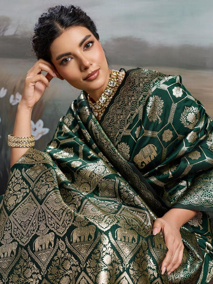 Green Silk Blend Handloom Saree | EZB SI04 SURJW2001 - EZBER