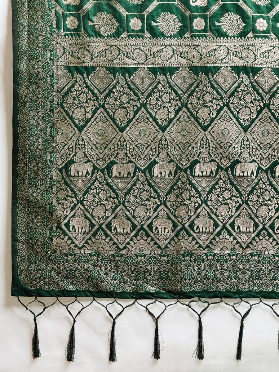 Green Silk Blend Handloom Saree | EZB SI04 SURJW2001 - EZBER
