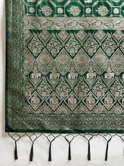 Green Silk Blend Handloom Saree | EZB SI04 SURJW2001 - EZBER