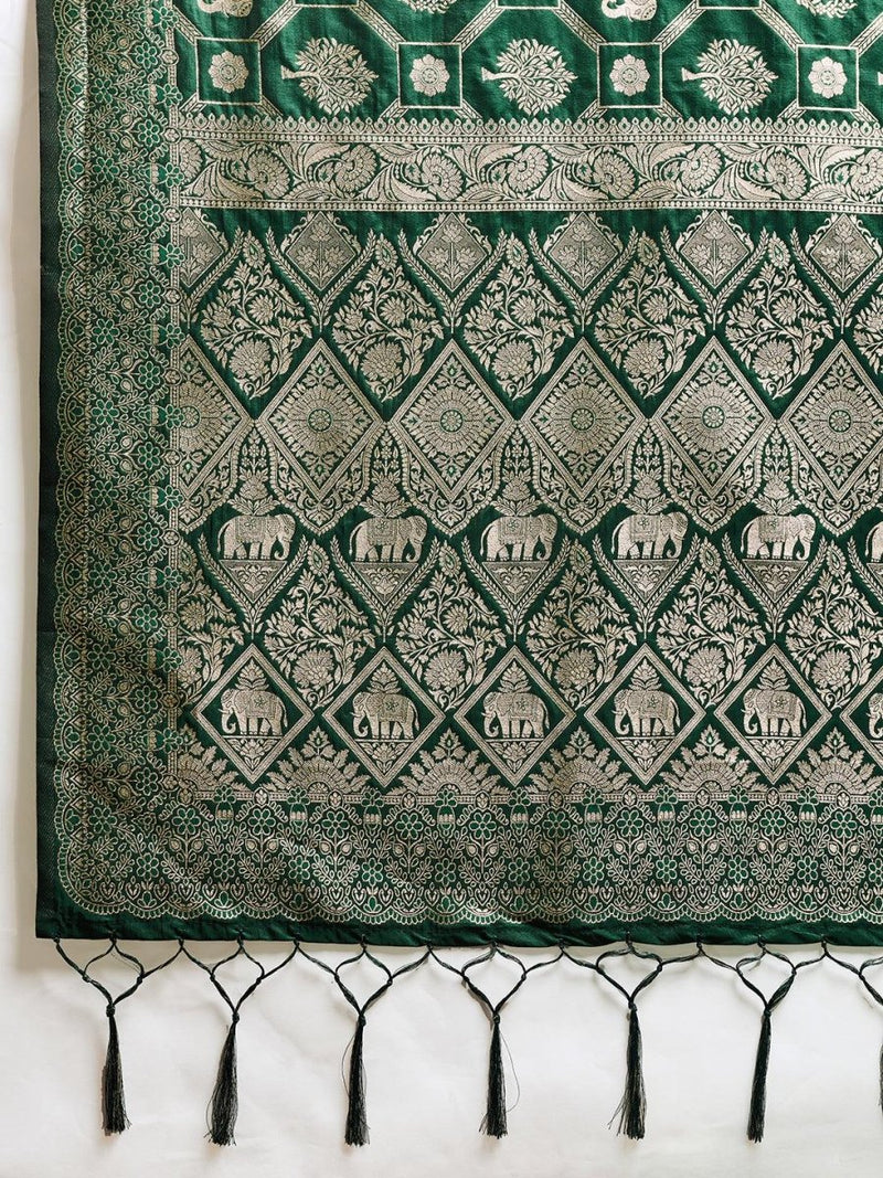Green Silk Blend Handloom Saree | EZB SI04 SURJW2001 - EZBER