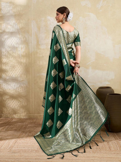 Green Silk Blend Handloom Saree | EZB SI04 SURJW3001 - EZBER