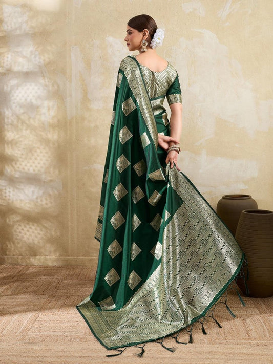 Green Silk Blend Handloom Saree | EZB SI04 SURJW3001 - EZBER