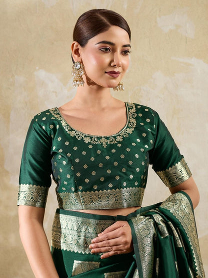 Green Silk Blend Handloom Saree | EZB SI04 SURJW3001 - EZBER