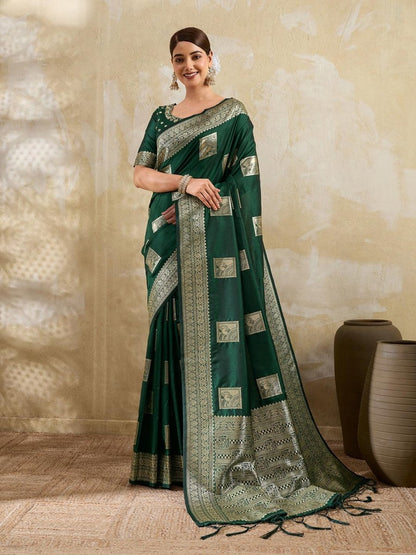 Green Silk Blend Handloom Saree | EZB SI04 SURJW3001 - EZBER