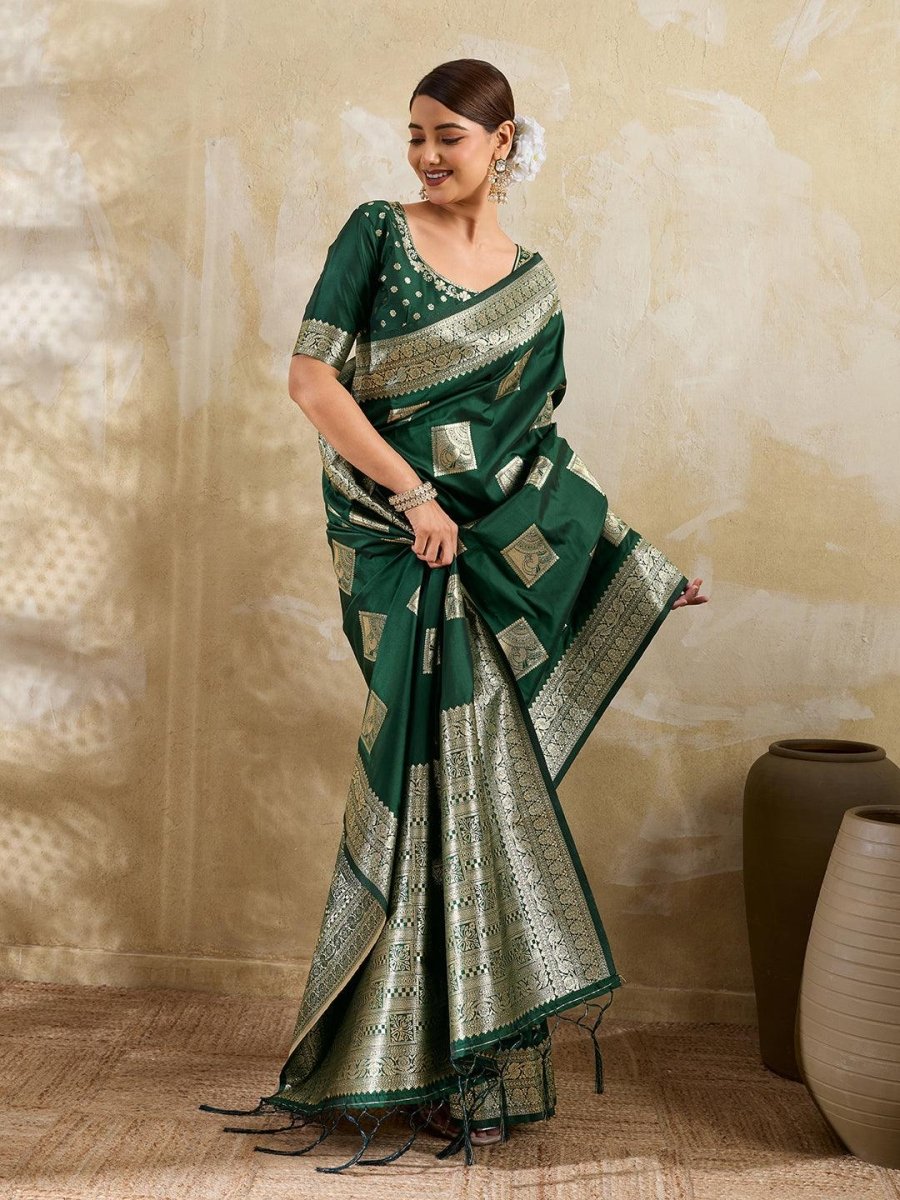 Green Silk Blend Handloom Saree | EZB SI04 SURJW3001 - EZBER