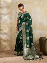 Green Silk Blend Handloom Saree | EZB SI04 SURJW3001