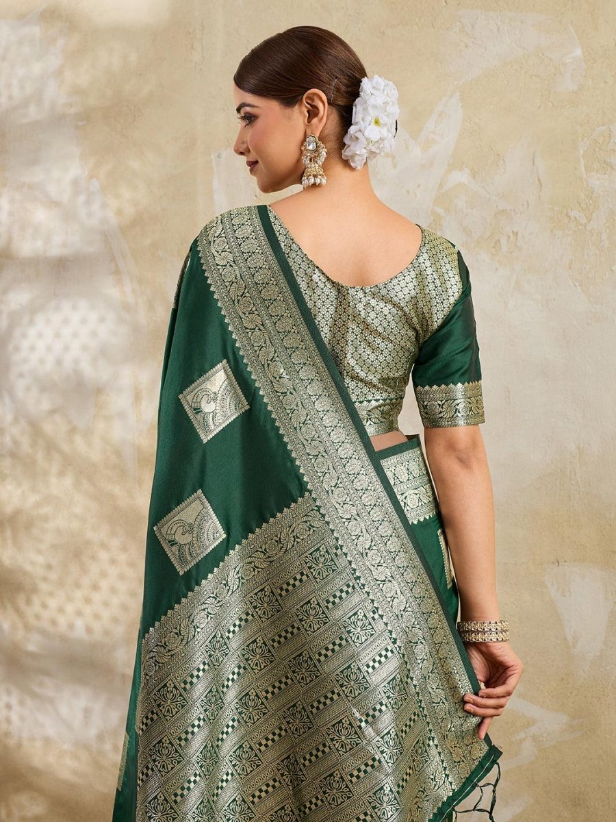 Green Silk Blend Handloom Saree | EZB SI04 SURJW3001 - EZBER