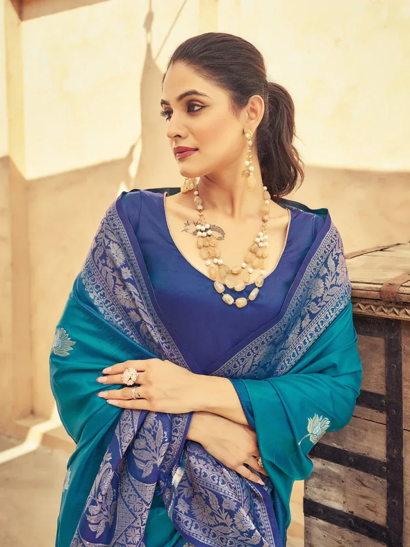 Green Soft Silk Festive Wear Saree With Blouse Piece - EZBER