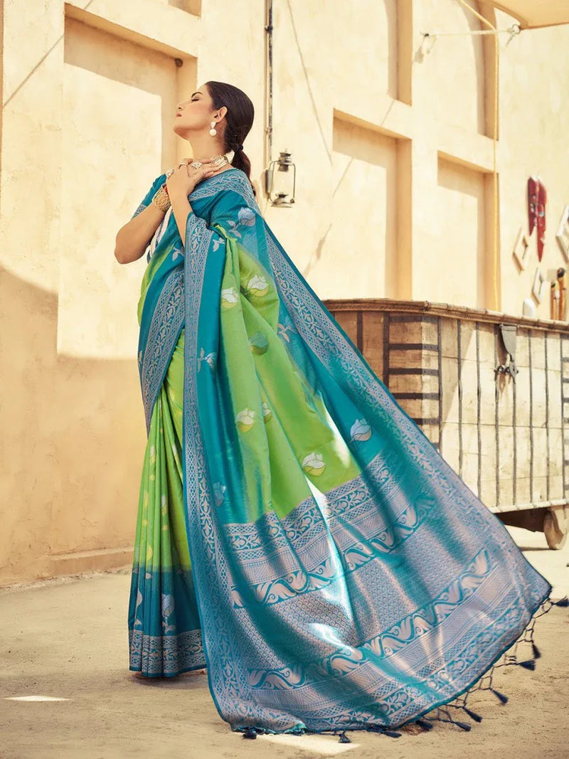 Green Soft Silk Festive Wear Saree With Blouse Piece - EZBER