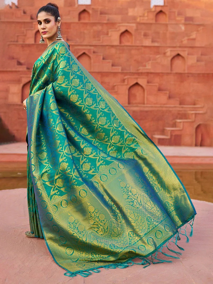 Green Soft Silk Festive Wear Saree With Blouse Piece - EZBER
