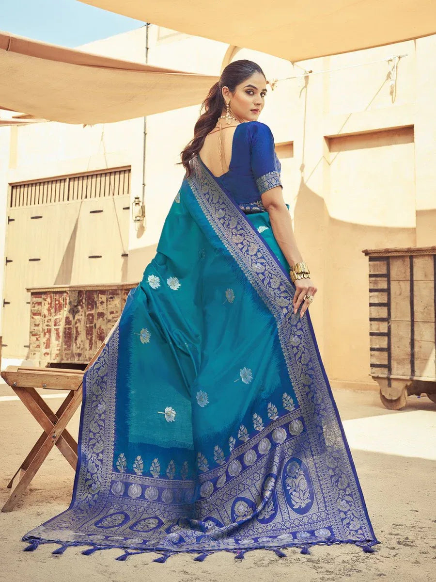 Green Soft Silk Festive Wear Saree With Blouse Piece - EZBER