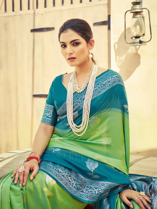 Green Soft Silk Festive Wear Saree With Blouse Piece - EZBER