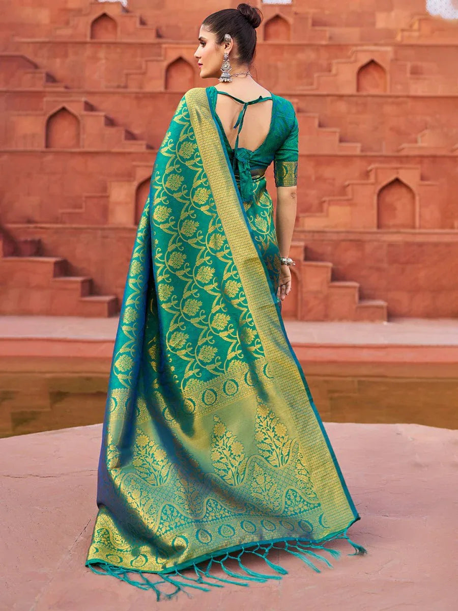 Green Soft Silk Festive Wear Saree With Blouse Piece - EZBER