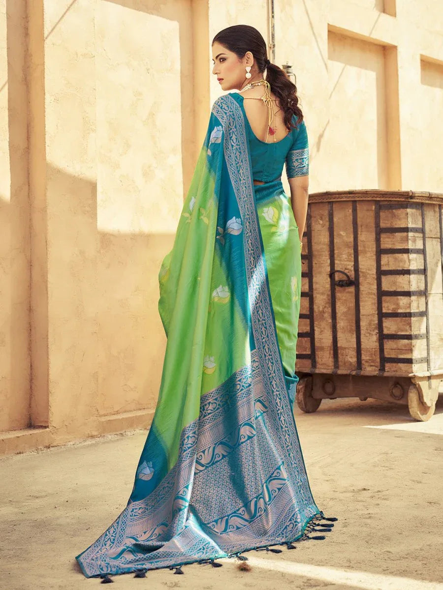 Green Soft Silk Festive Wear Saree With Blouse Piece - EZBER