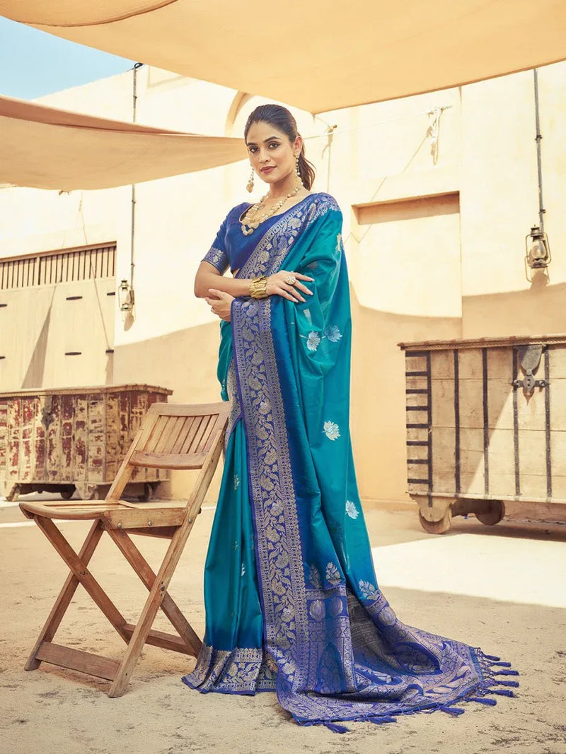 Green Soft Silk Festive Wear Saree With Blouse Piece - EZBER