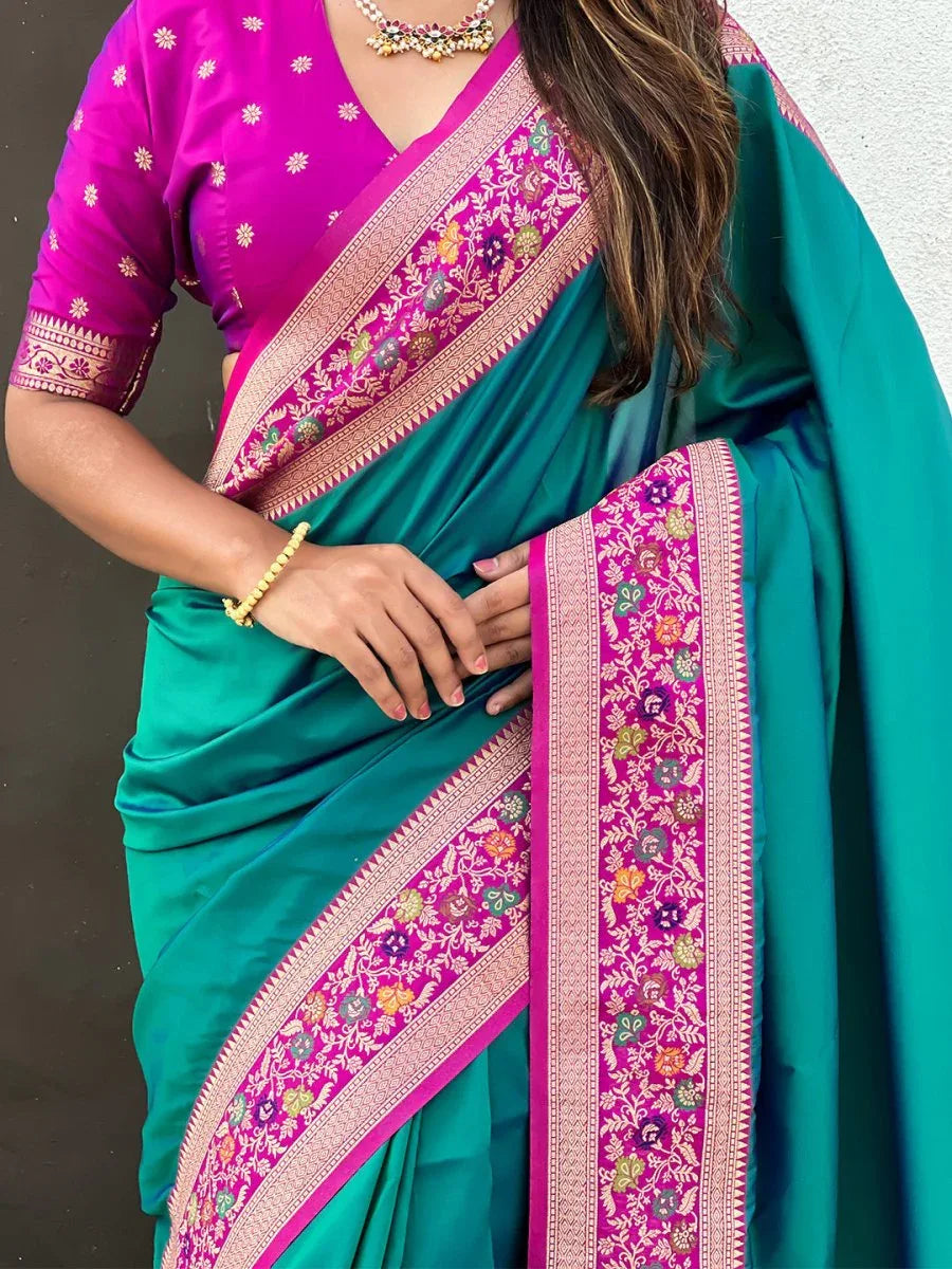 Green Soft Silk Saree With Blouse Piece - EZBER