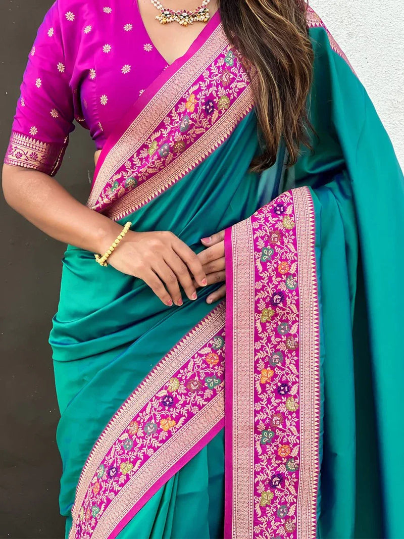 Green Soft Silk Saree With Blouse Piece - EZBER