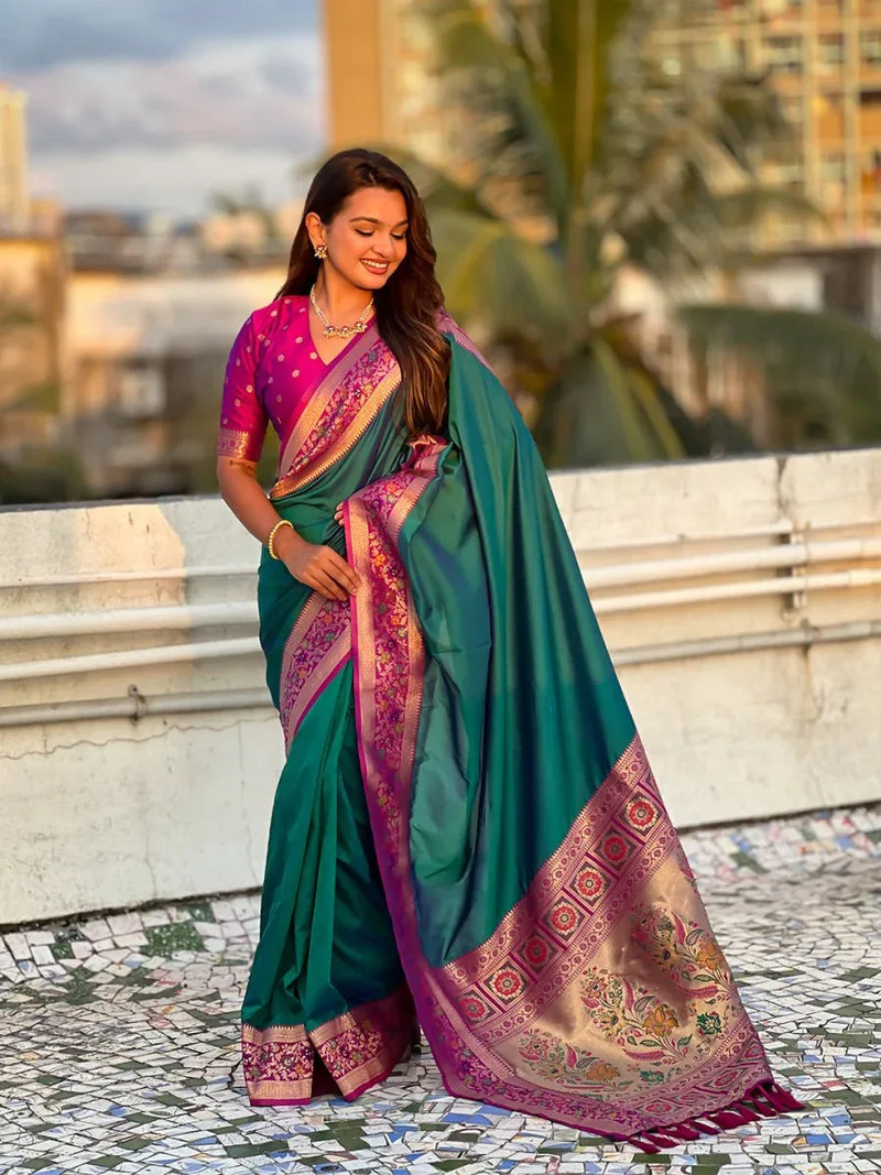 Green Soft Silk Saree With Blouse Piece - EZBER