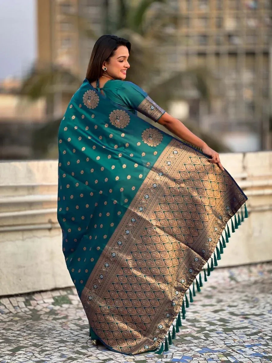 Green Soft silk Saree With Blouse Piece - EZBER