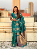 Green Soft silk Saree With Blouse Piece - EZBER