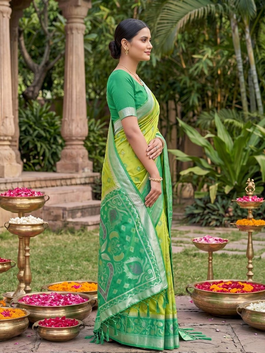 Green Soft Silk Stripe N Motif Saree | EZB SI04 SRPOC8002 - EZBER