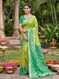 Green Soft Silk Stripe N Motif Saree | EZB SI04 SRPOC8002 - EZBER