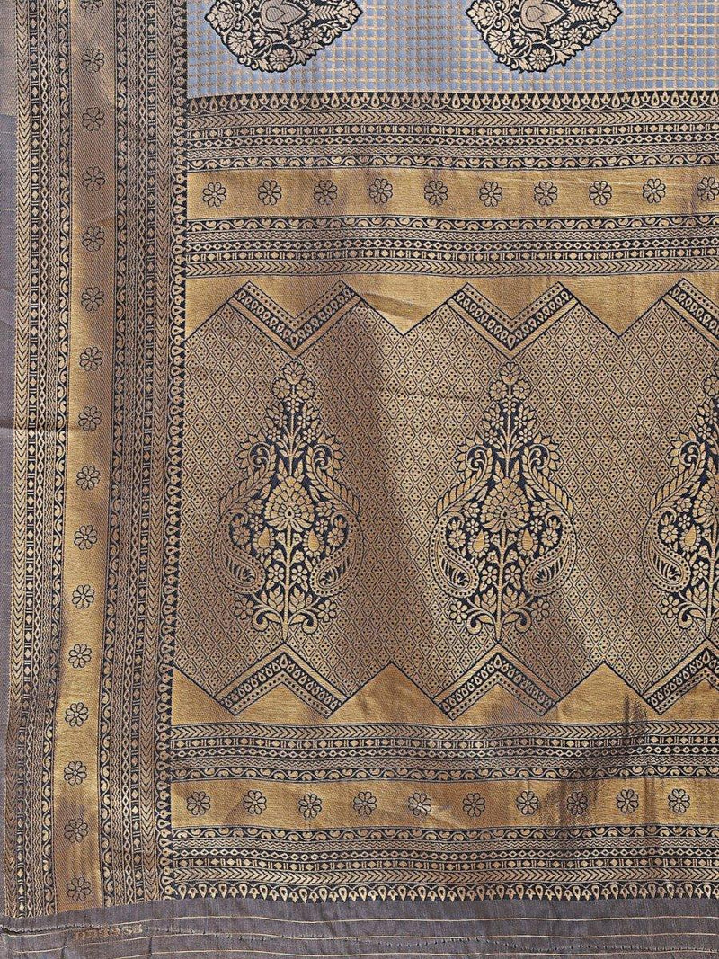 Grey Banarasi Silk Saree With Blouse Piece - EZBER