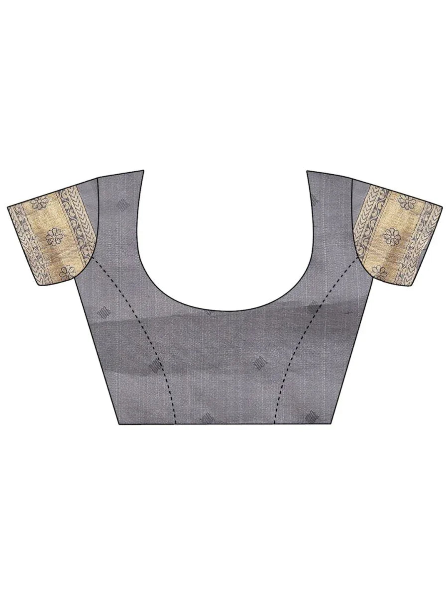 Grey Banarasi Silk Saree With Blouse Piece - EZBER