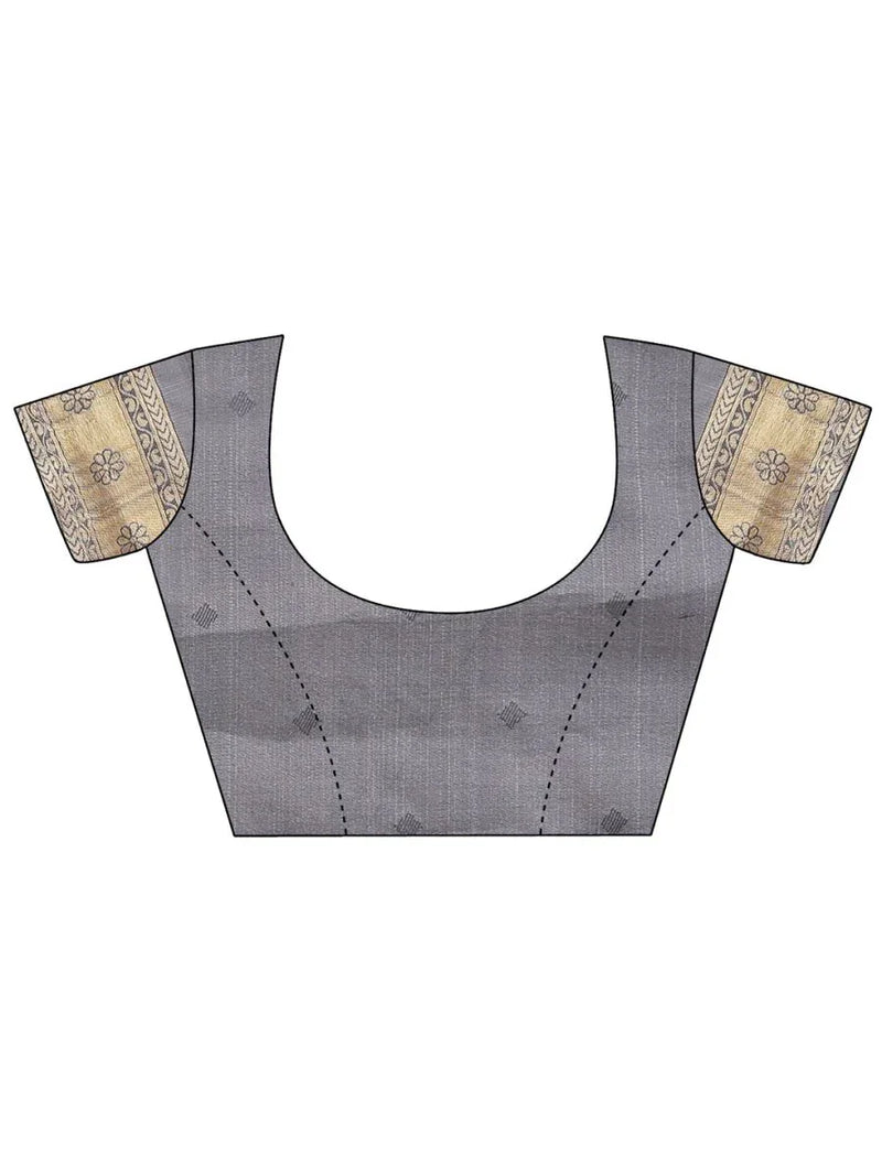 Grey Banarasi Silk Saree With Blouse Piece - EZBER