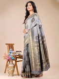 Grey Banarasi Silk Saree With Blouse Piece - EZBER