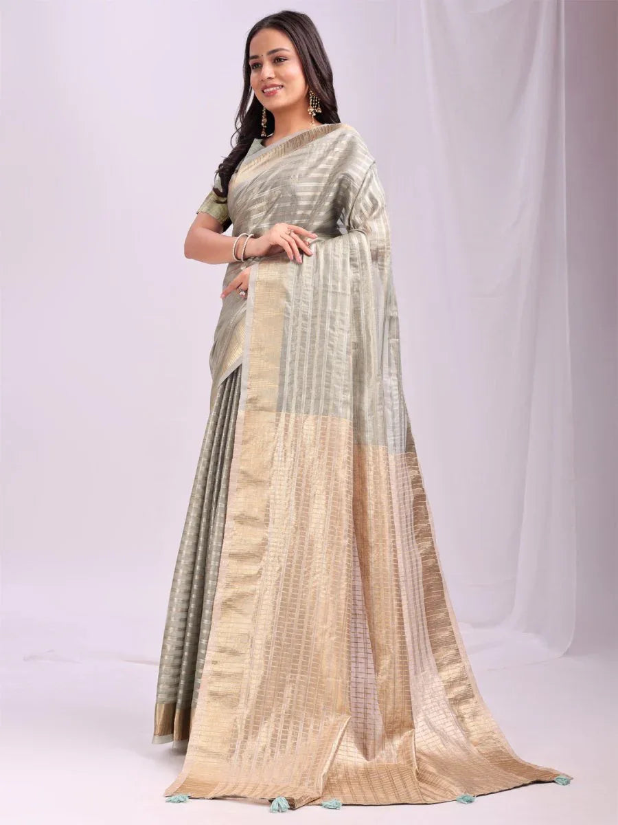 Grey CHICAGO Organza Saree with Blouse Piece - EZBER