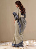 Grey Cotton Festive Wear Saree With Blouse Piece - EZBER