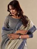Grey Cotton Festive Wear Saree With Blouse Piece - EZBER